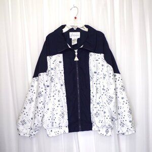 Wilson VTG 90s Windbreaker Track Jacket Womens sz LARGE White Blue Lined Tennis